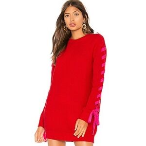 Lovers + Friends Madison sweater dress Size xs red hot pink tie detailing